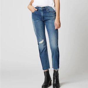 Blank NYC Madison Crop Womens 26 Dark Wash Distressed Raw Hem Stretch NWT